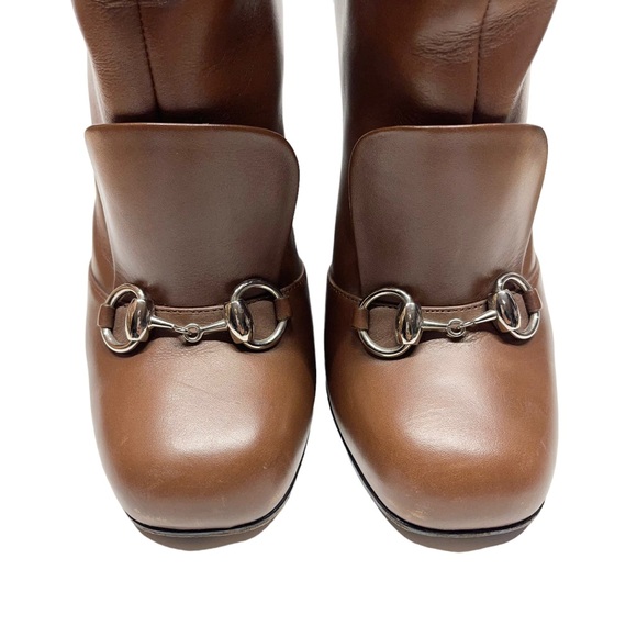 Gucci Lillian Leather Horsebit Ankle Boots Brown Size 38 - Picture 7 of 11